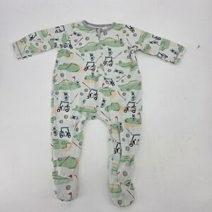 Mud Pie Baby Boys Golf Print Footed Sleeper Zip Up One Piece Light Green 6-9M